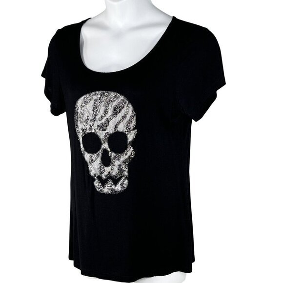 Black Skull 3D Graphic T-Shirt Womens XL Goth Biker Punk Edgy Alternative Top - Picture 5 of 13